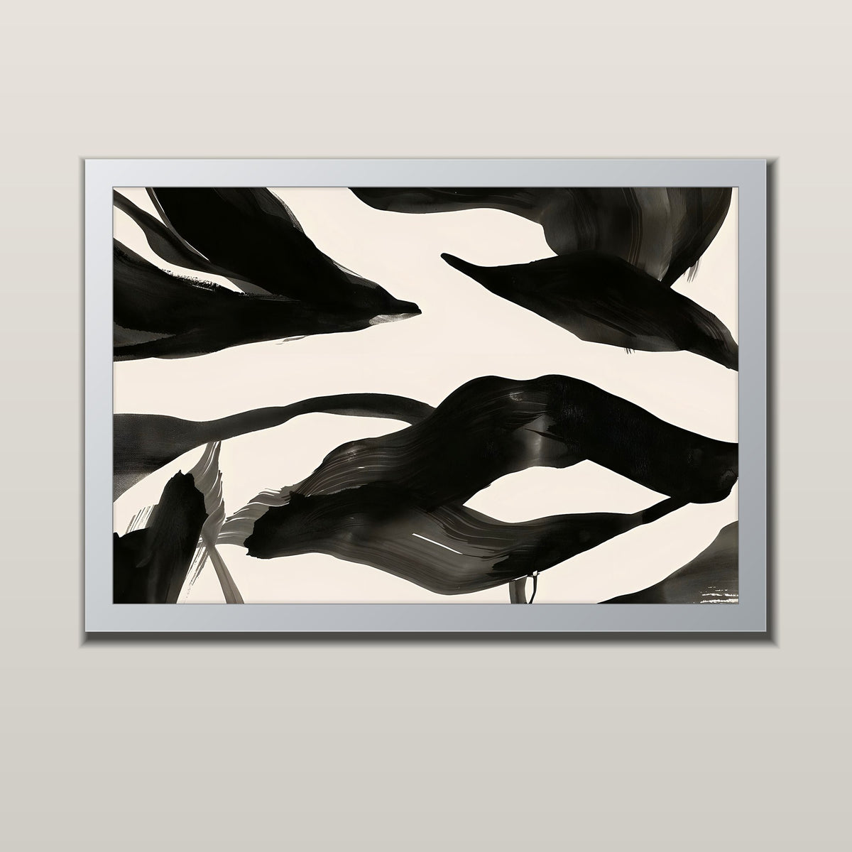 Ink Currents abstract art print in a silver metal frame