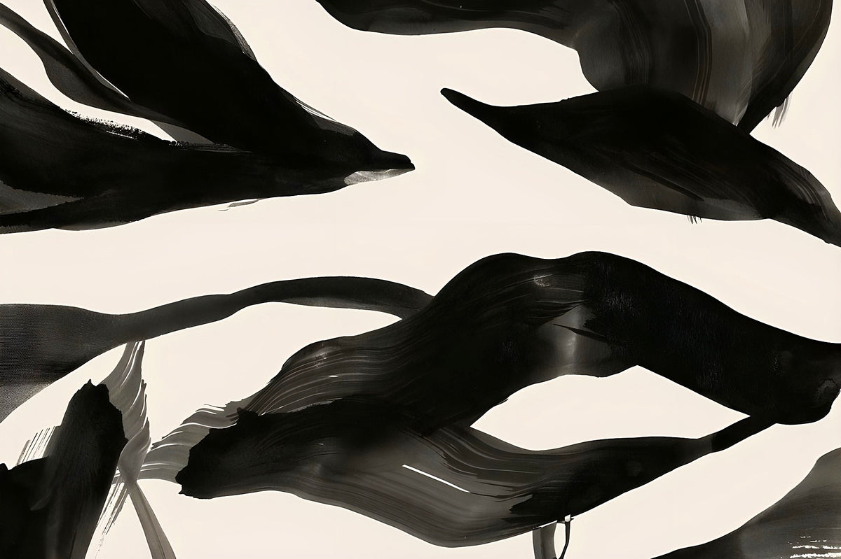 Full view of Ink Currents, black ink brushstroke abstract artwork on ivory