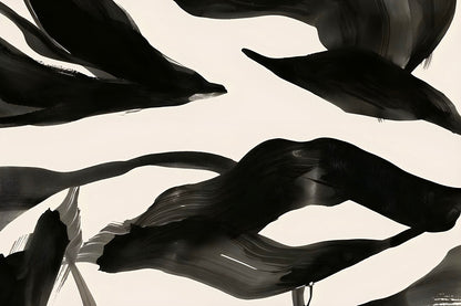 Full view of Ink Currents, black ink brushstroke abstract artwork on ivory