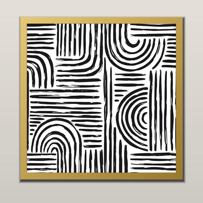 Monochrome Arches abstract line art print in a gold metal frame