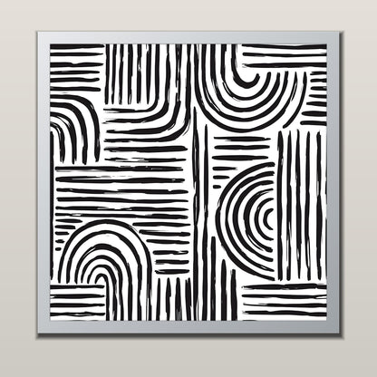 Monochrome Arches abstract line art print in a silver metal frame