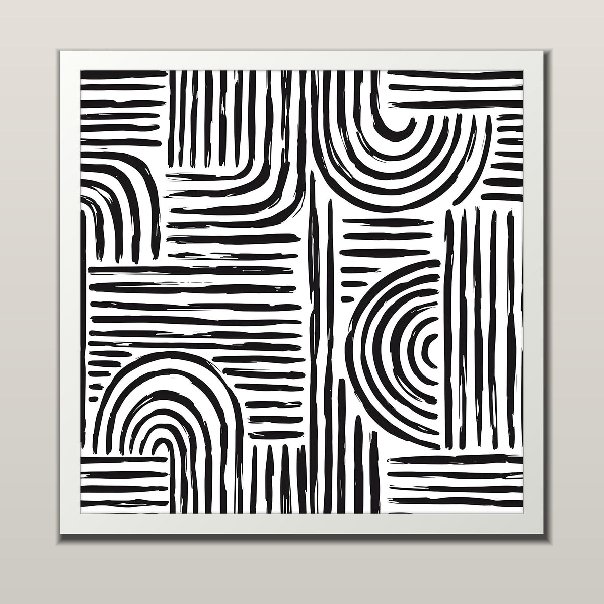 Monochrome Arches abstract line art print in a white frame