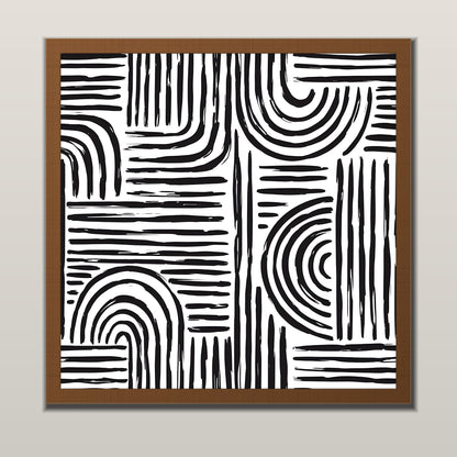 Monochrome Arches abstract line art print in a wooden frame