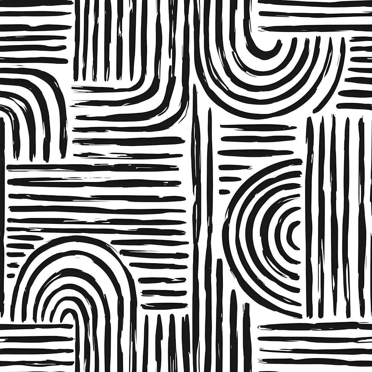 Full view of Monochrome Arches, black and white hand-drawn arches and line pattern