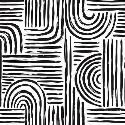 Full view of Monochrome Arches, black and white hand-drawn arches and line pattern