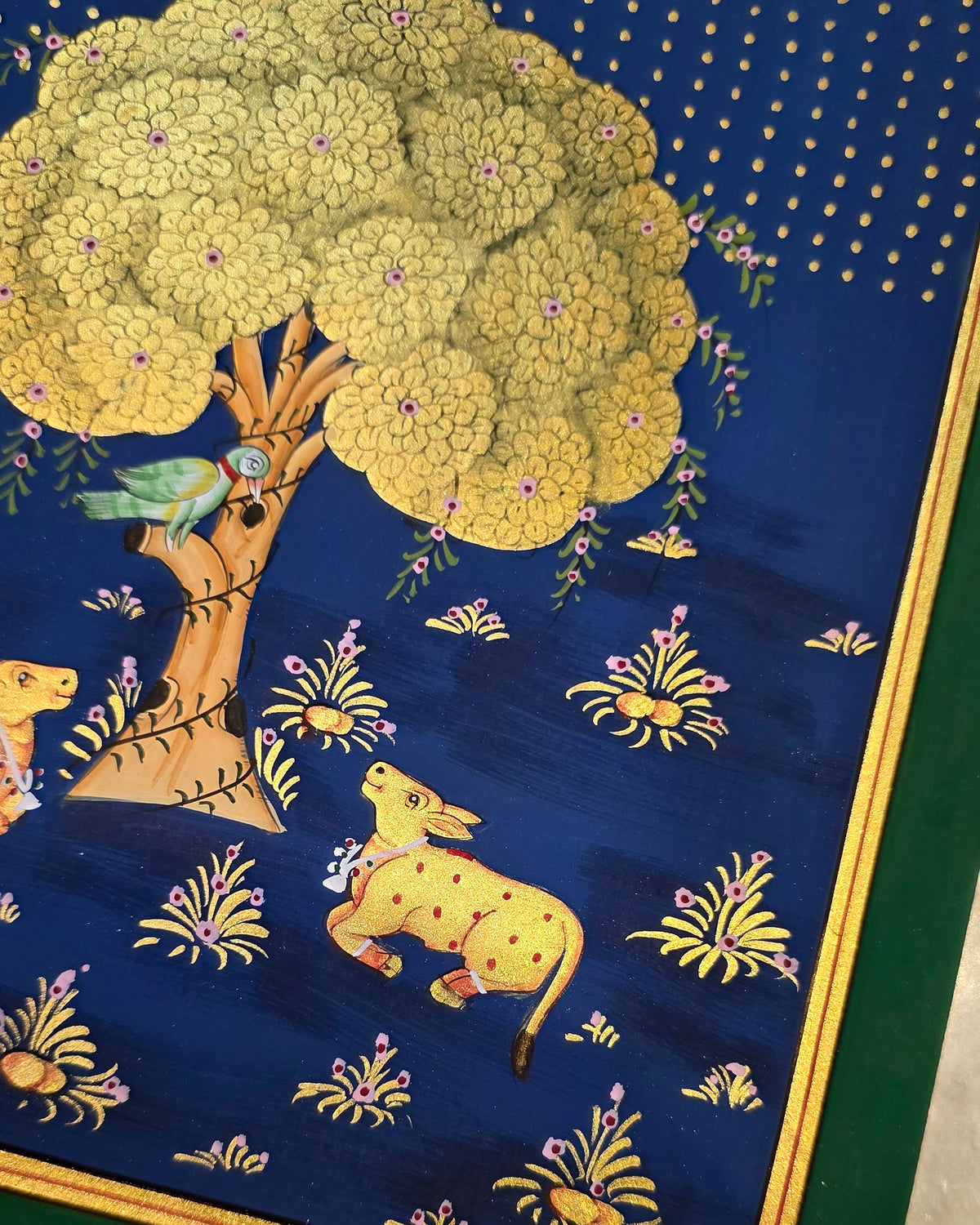 Golden Kadamb Night - Navy Pichwai – close-up of hand-painted detail 3