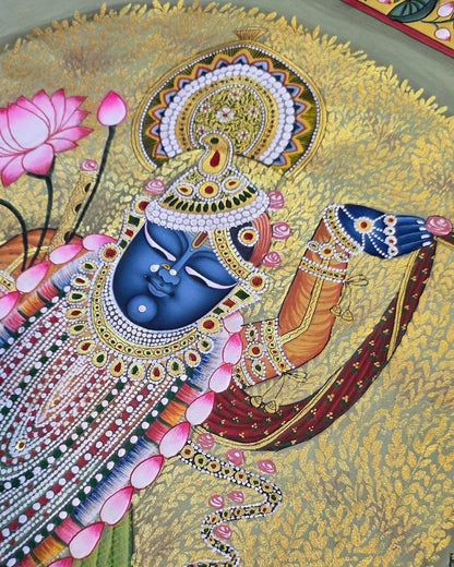 Shrinathji Darshan - Sage Pichwai – close-up of hand-painted detail 1