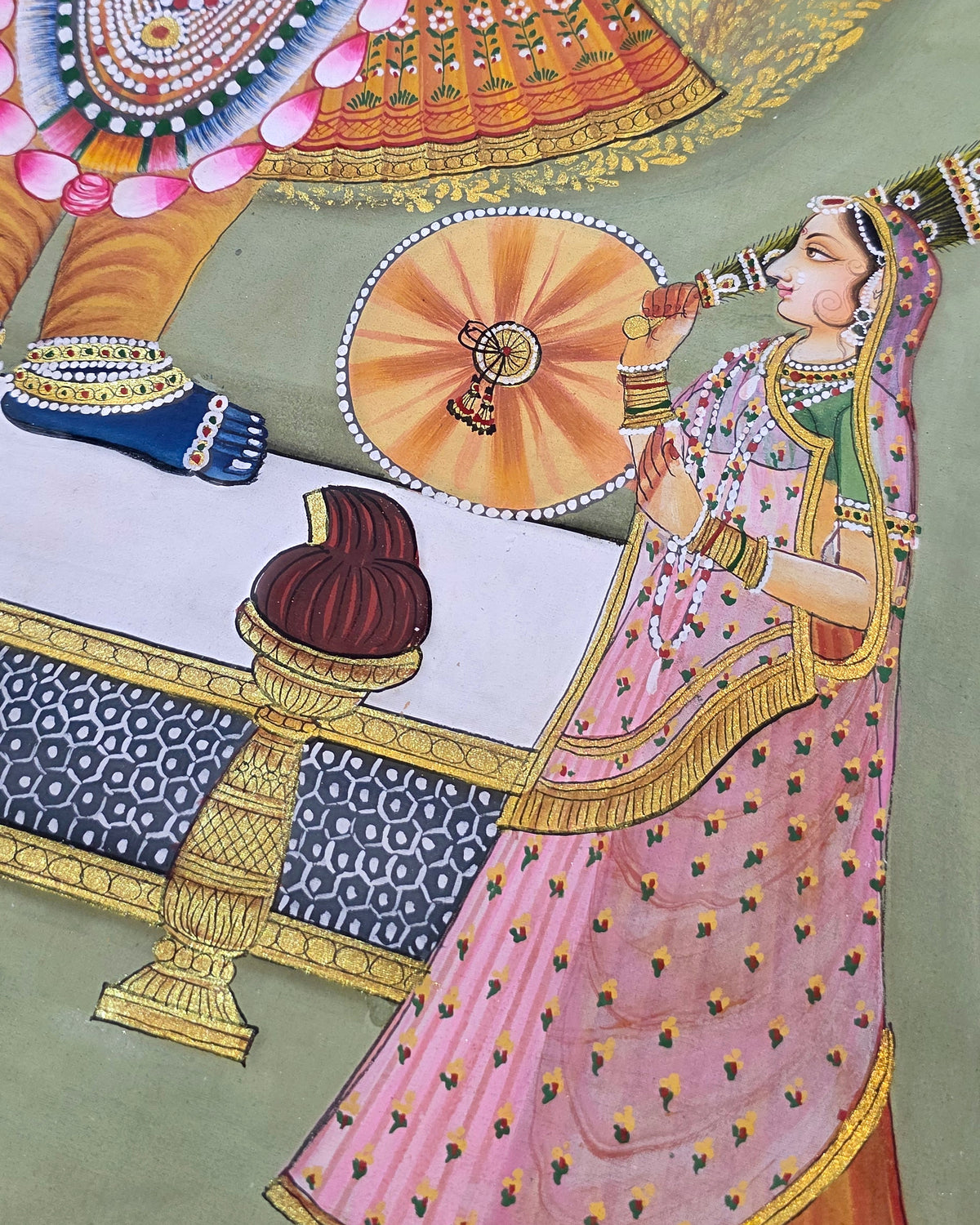 Shrinathji Darshan - Sage Pichwai – close-up of hand-painted detail 2