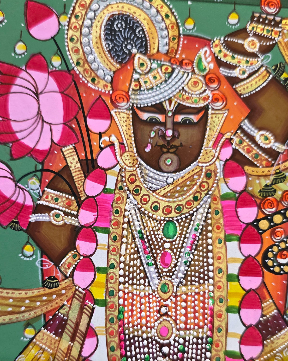Shrinathji Shringar - Emerald Pichwai – close-up of hand-painted detail 1