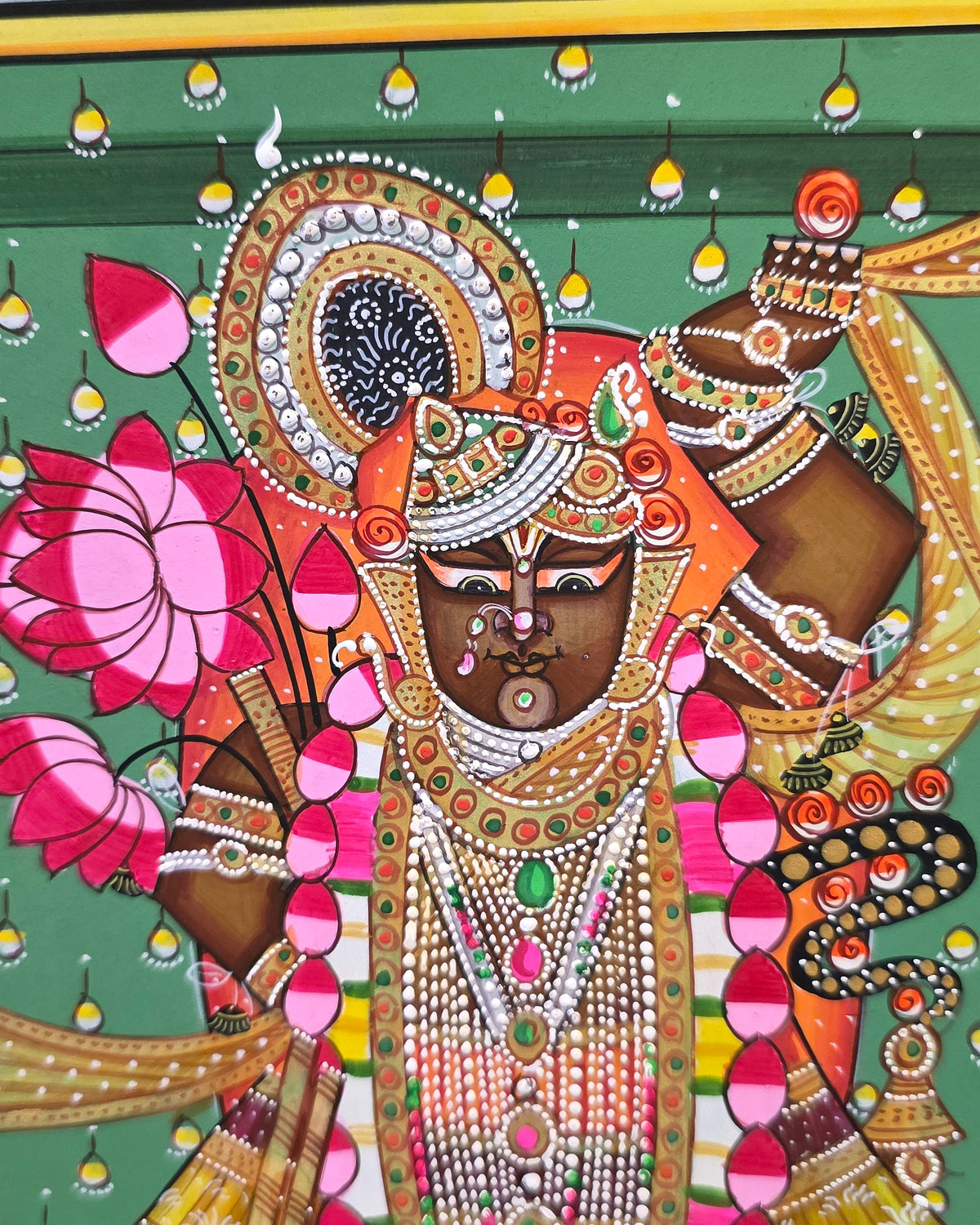 Shrinathji Shringar - Emerald Pichwai – close-up of hand-painted detail 2