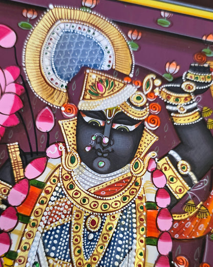 Shrinathji Shringar - Royal Plum Pichwai – close-up of hand-painted detail 1