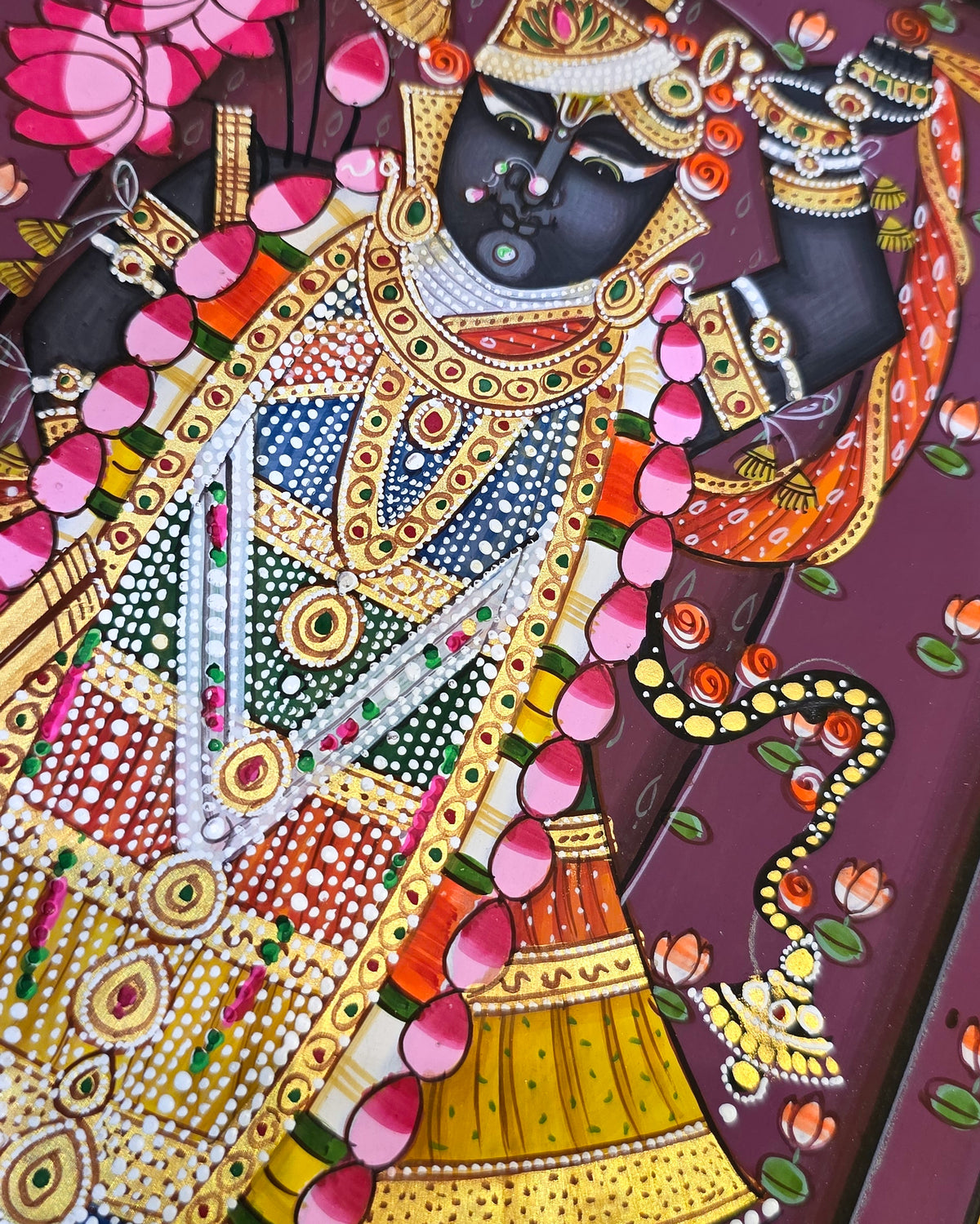 Shrinathji Shringar - Royal Plum Pichwai – close-up of hand-painted detail 2
