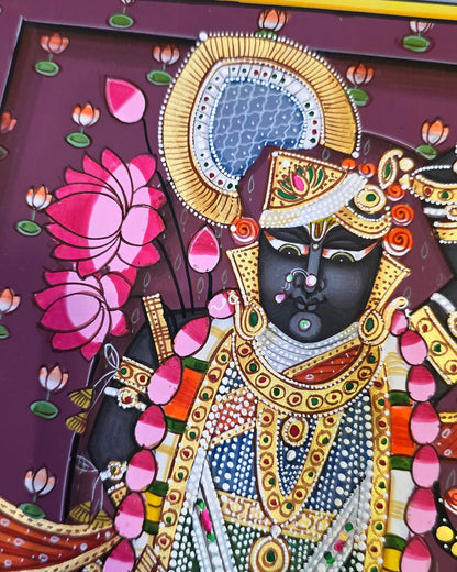 Shrinathji Shringar - Royal Plum Pichwai – close-up of hand-painted detail 3