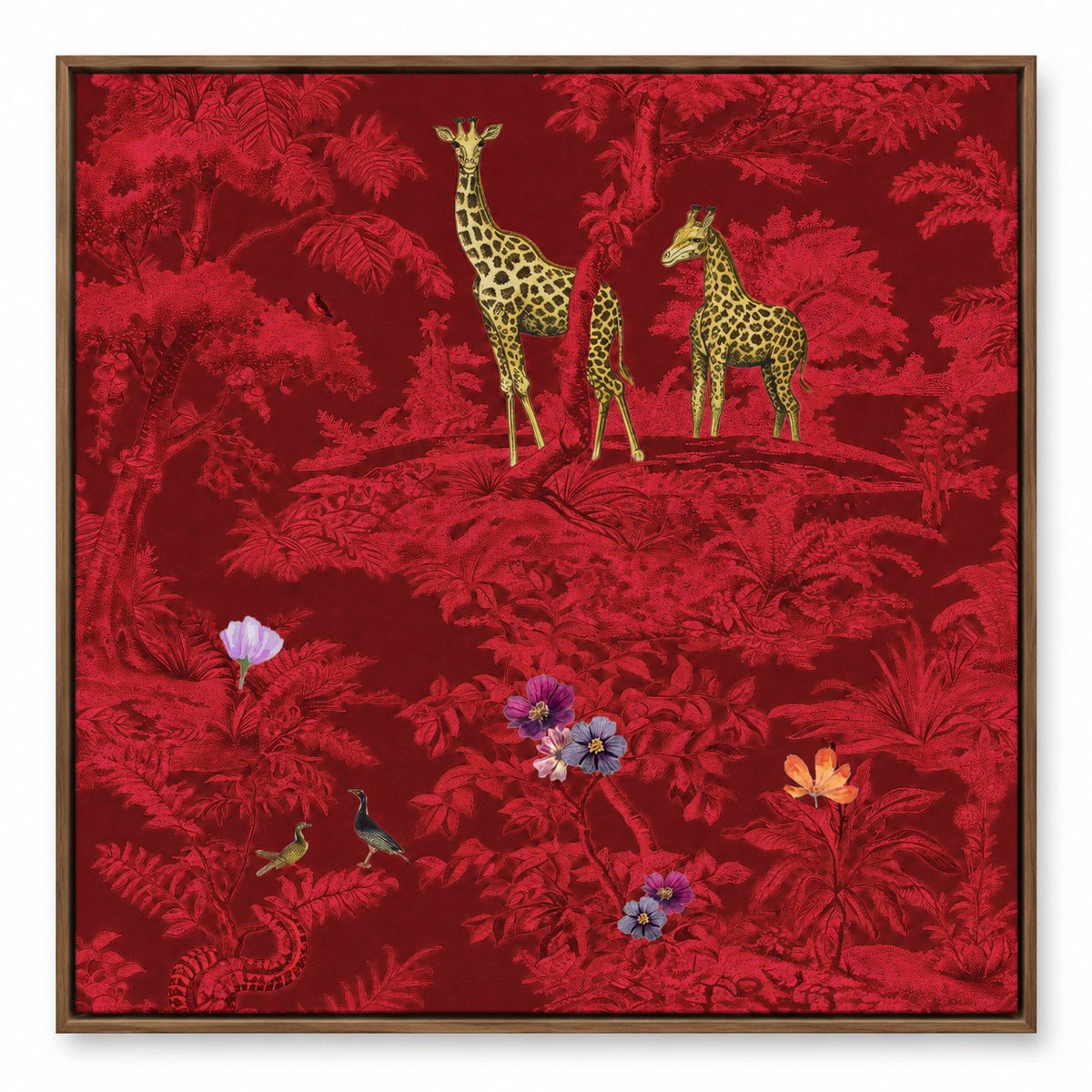 Crimson Savannah – 24 x 24 in floating canvas with wooden float frame