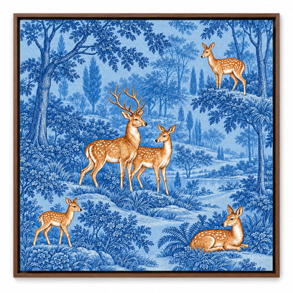 Indigo Deer Forest – 24 x 24 in floating canvas with wooden float frame