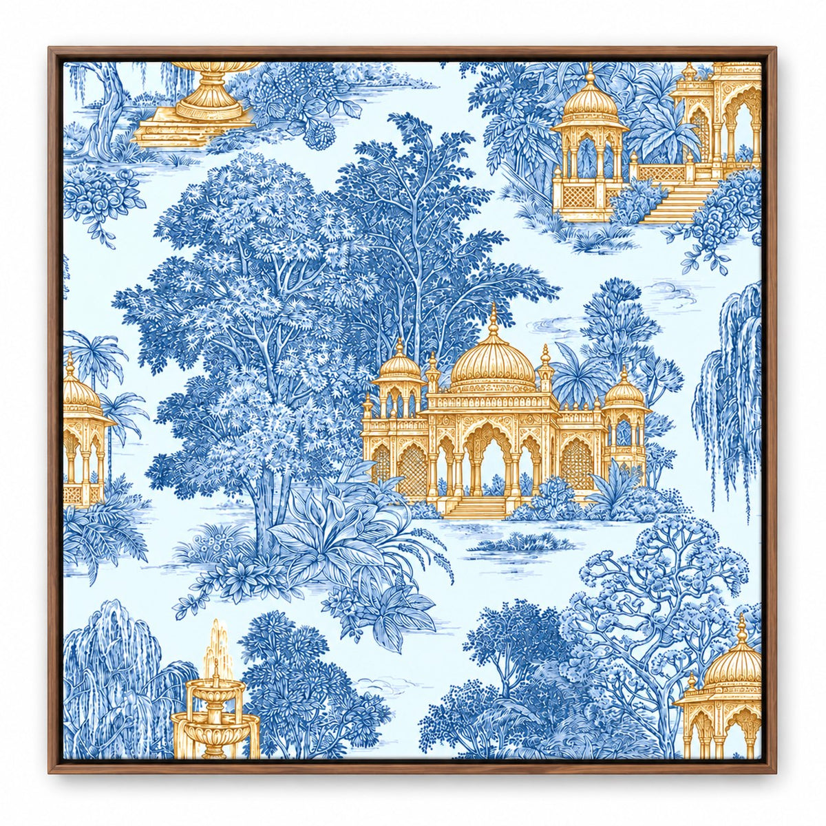 Indigo Palace Pavilions – 24 x 24 in floating canvas with wooden float frame
