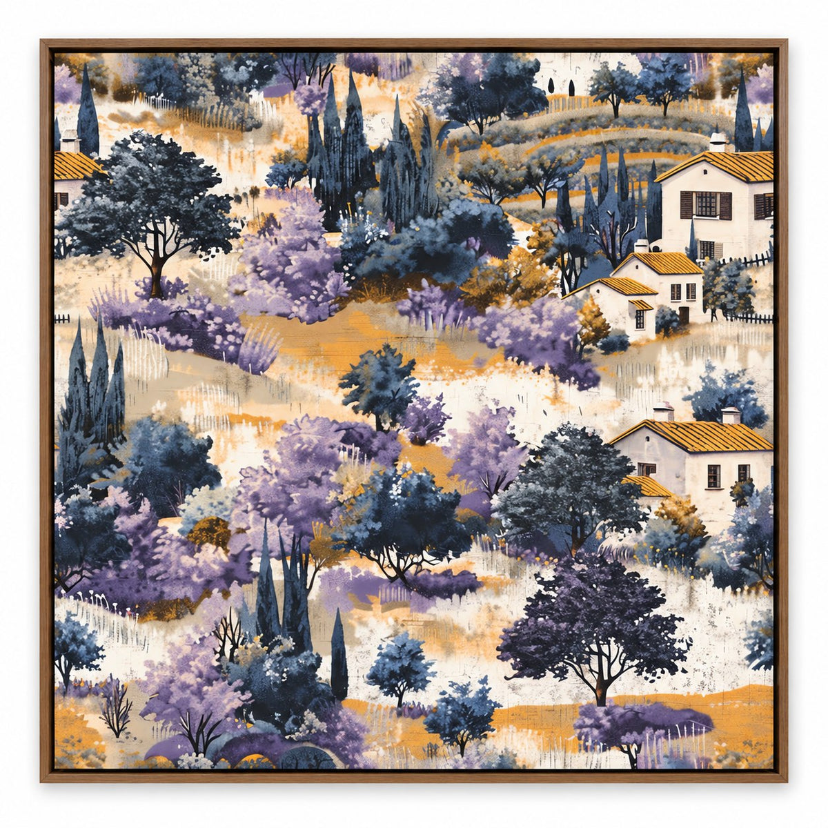 Lavender Hills of Provence – 24 x 24 in floating canvas with wooden float frame