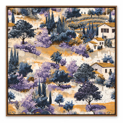 Lavender Hills of Provence – 24 x 24 in floating canvas with wooden float frame