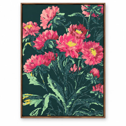 Midnight Dahlias – 24 x 32 in floating canvas with wooden float frame