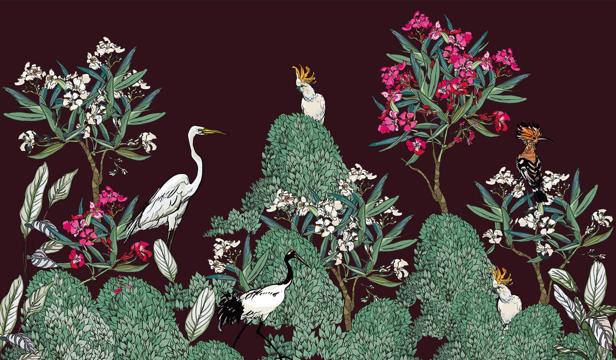 Plum Chinoiserie Aviary – close-up of the artwork