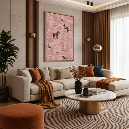 Rose Safari floating canvas wall art styled in a luxury interior