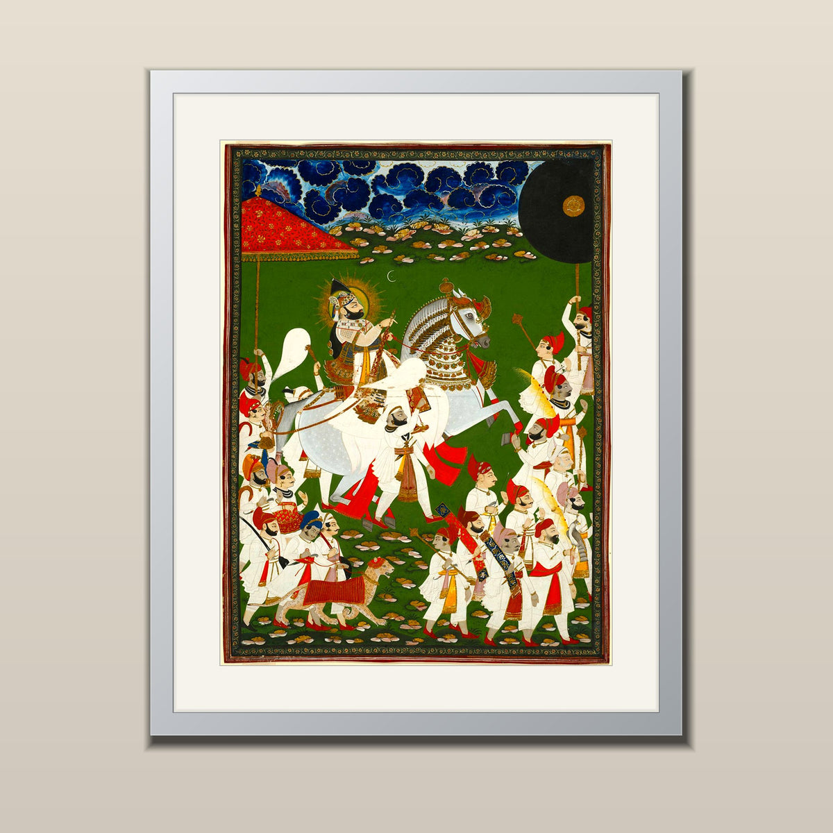 Royal Procession of the Maharaja art print in a silver metal frame with white mount