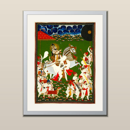 Royal Procession of the Maharaja art print in a silver metal frame with white mount