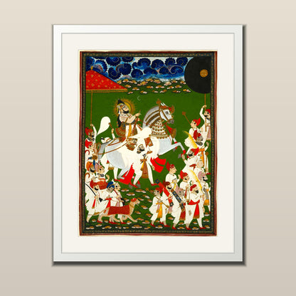Royal Procession of the Maharaja art print in a white frame with white mount