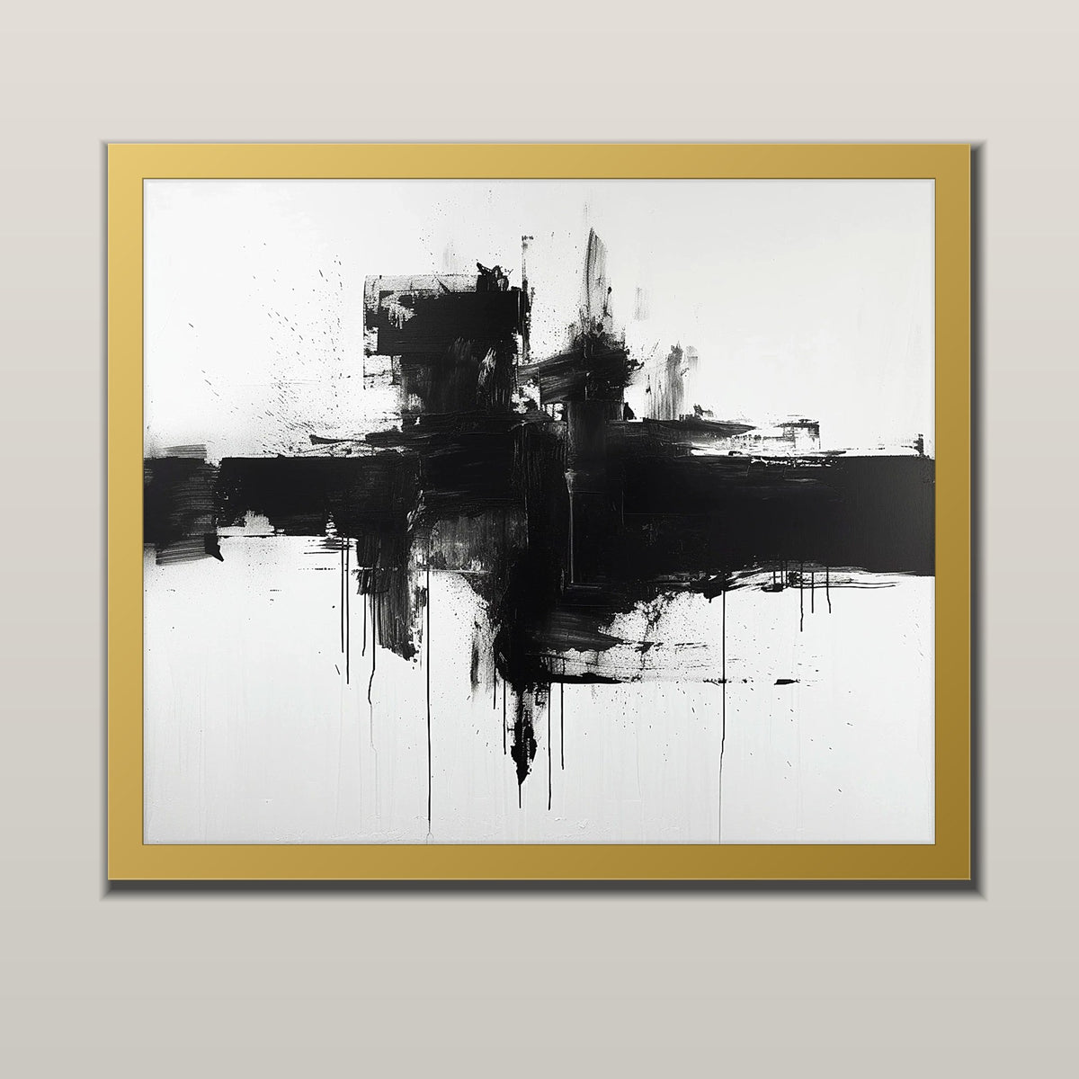 Shadow Horizon abstract art print in a gold metal frame