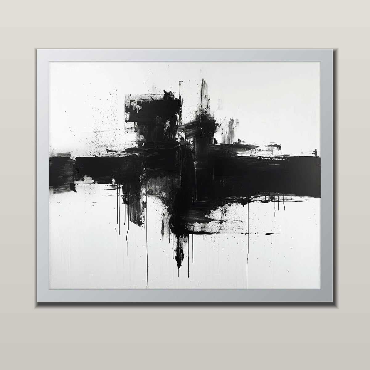 Shadow Horizon abstract art print in a silver metal frame